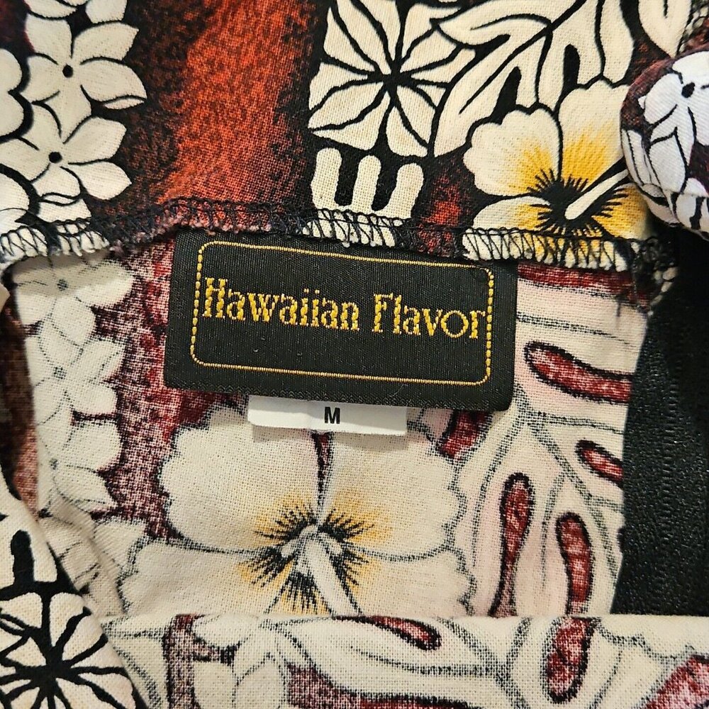Hawaiian Flavor Tapa Cloth Print Dress M Brown Handmade Sleeveless Cotton Floral - Picture 12 of 16